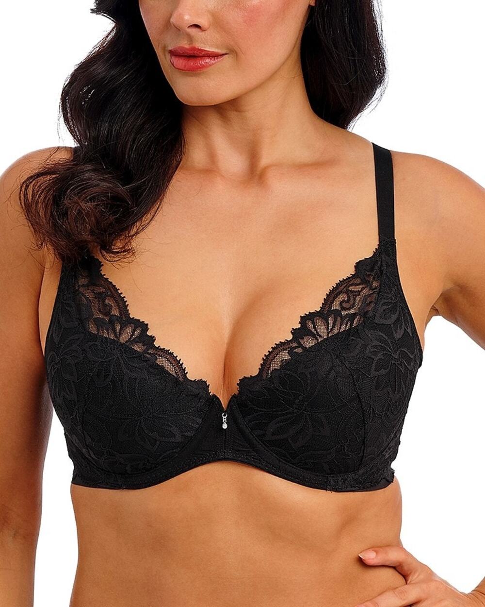 Wacoal Abellia Lace Plunge Underwire Push Up Bra Black 34DD